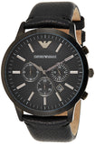 Emporio Armani Sportivo Chronograph Black Dial Black Leather Strap Watch For Men - AR2461