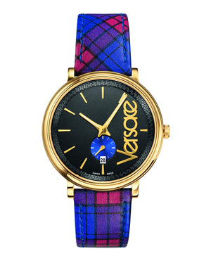 Buy Shop Versace V-Circle The Clans Edition Black Dial Red & Blue Leather Strap Watch for Women - VEBQ00218 USA Online
