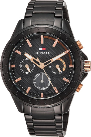 Buy Shop Tommy Hilfiger Aiden Chronograph Black Dial Black Steel Strap Watch For Men - 1791858 USA Online