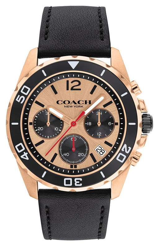 Buy Shop Coach Kent Chronograph Rose Gold Dial Black Leather Strap Watch for Men - 14602559 USA Online
