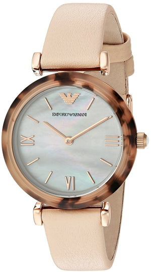 Buy Shop Emporio Armani Mother of Pearl Dial Beige Leather Strap Watch For Women - AR11004 USA Online