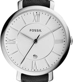 Fossil Jacqueline Quartz White Dial Black Leather Strap Watch for Women - ES3972