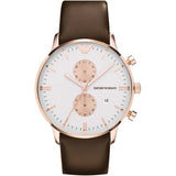 Buy Shop Emporio Armani Gianni Classic Chronograph White Dial Brown Leather Strap Watch For Men - AR0398 USA Online