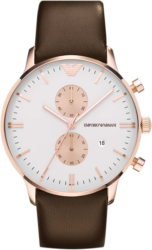 Buy Shop Emporio Armani Gianni Classic Chronograph White Dial Brown Leather Strap Watch For Men - AR0398 USA Online