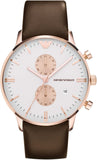 Buy Shop Emporio Armani Gianni Classic Chronograph White Dial Brown Leather Strap Watch For Men - AR0398 USA Online