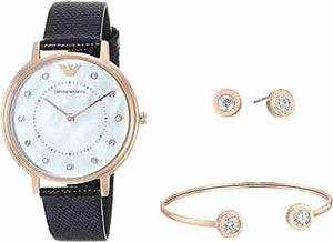 Buy Shop Emporio Armani Kappa Mother of Pearl Dial Black Leather Strap Watch For Women - AR80011 USA Online