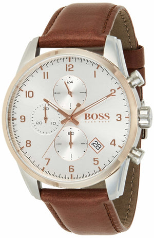 Buy Shop Hugo Boss Skymaster White Dial Brown Leather Strap Watch for Men - 1513786 USA Online