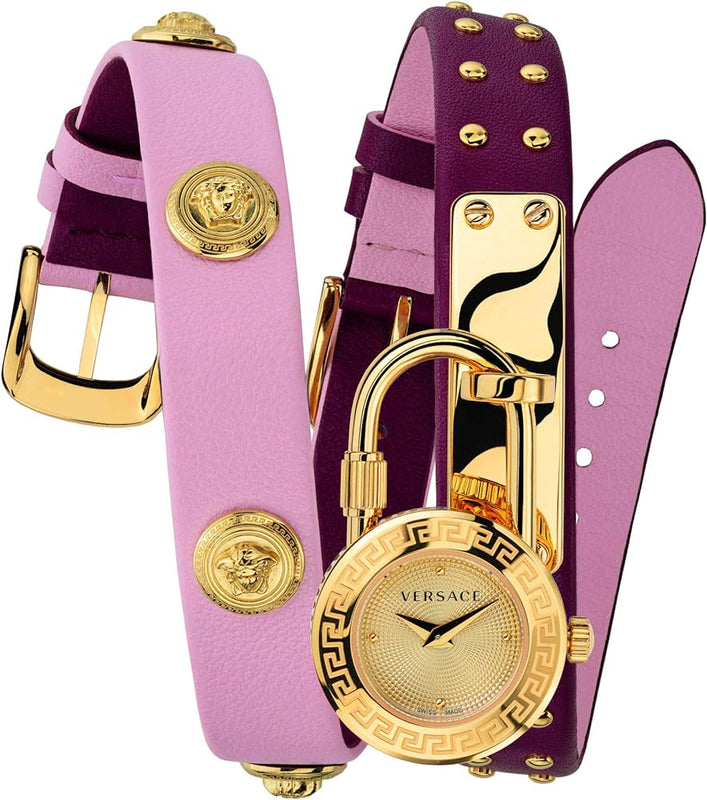 Buy Shop Versace Medusa Lock Icon Gold Dial Red Leather Strap Watch for Women - VEDW00319 USA Online