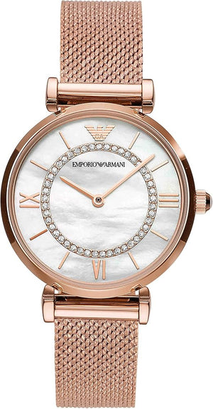 Buy Shop Emporio Armani Gianni T Bar Mother of Pearl Dial Rose Gold Mesh Bracelet Watch For Women - AR11320 USA Online