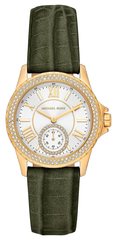 Buy Shop Michael Kors Mini Everest Crystals White Dial Green Leather Strap Watch for Women - MK4720 USA Online