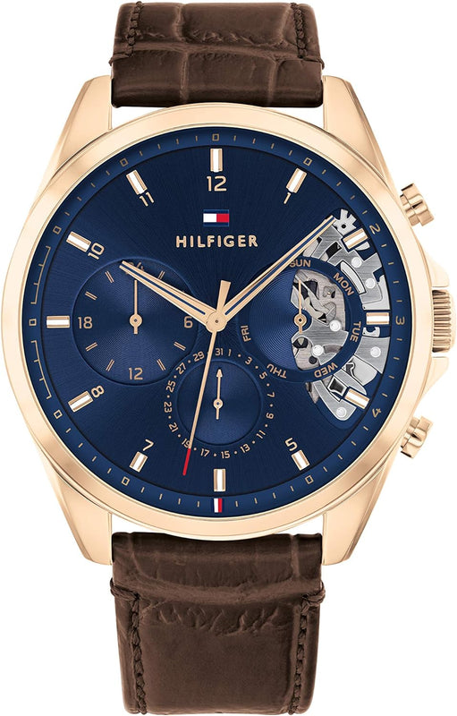 Buy Shop Tommy Hilfiger Baker Chronograph Blue Dial Brown Leather Strap Watch For Men - 1710453 USA Online
