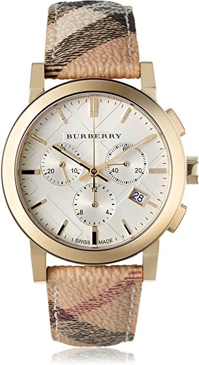 Buy Shop Burberry The City White Dial Haymarket Beige Leather Strap Watch for Women - BU9752 USA Online