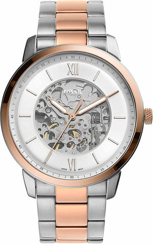 Buy Shop Fossil Neutra Automatic Skeleton White Dial Two Tone Steel Strap Watch for Men - ME3196 USA Online