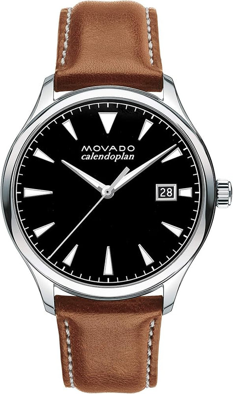 Buy Shop Movado Heritage Calendoplan Black Dial Brown Leather Strap Watch for Men - 3650001 USA Online