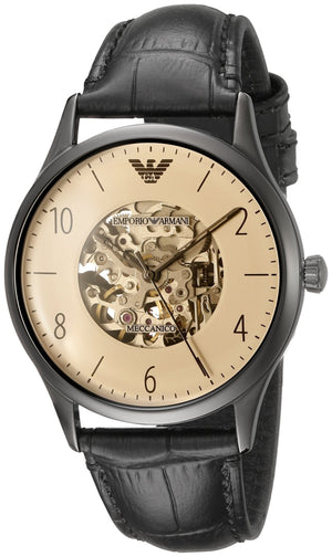 Buy Shop Emporio Armani Meccanico White Dial Black Leather Strap Watch For Men - AR1923 USA Online