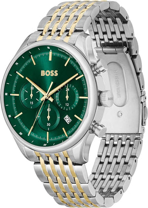 Buy Shop Hugo Boss Gregor Chronograph Green Dial Two Tone Steel Strap Watch For Men - 1514081 USA Online