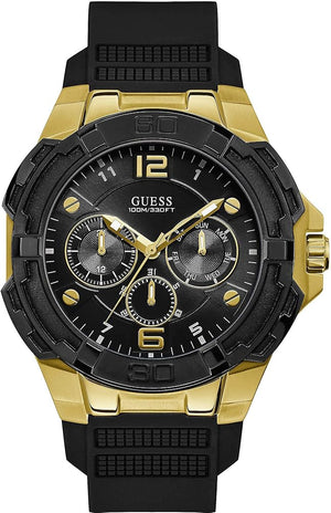 Guess Genesis Chronograph Black Dial Black Silicone Strap Watch For Men - GW0100G1