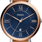 Buy Shop Fossil Jacqueline Three Hand Date Luggage Blue Dial Brown Leather Strap Watch for Women - ES4274 USA Online
