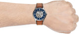 Buy Shop Fossil Forrester Luggage Automatic Skeleton Blue Dial Brown Leather Strap Watch for Men - ME3179 USA Online