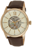 Buy Shop Fossil Flynn Mechanical Skeleton Beige Dial Brown Leather Strap Watch for Men - BQ2215 USA Online