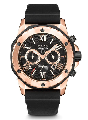 Bulova Marine Star Chronograph Black Dial Black Rubber Strap Watch for Men - 98B104