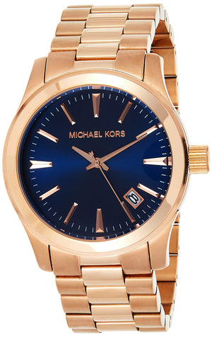 Buy Shop Michael Kors Runway Blue Dial Rose Gold Stainless Steel Strap Watch for Women - MK7065 USA Online