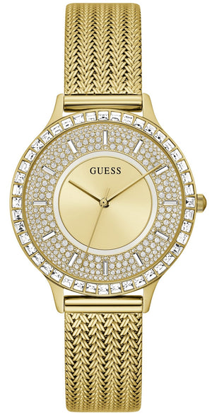 Buy Shop Guess Soiree Diamonds Gold Dial Gold Mesh Bracelet Watch for Women - GW0402L2 USA Online