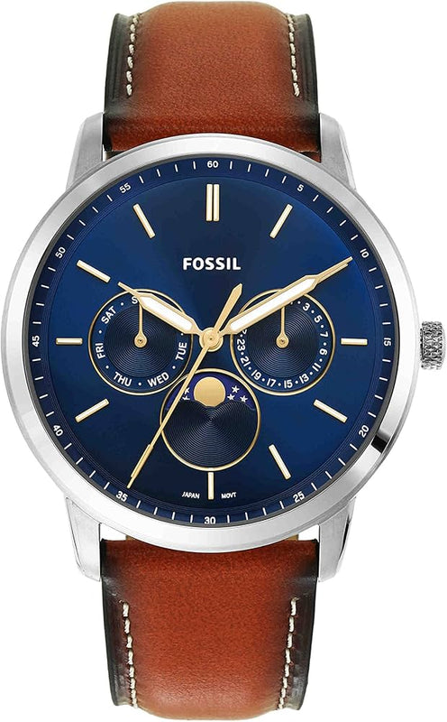 Buy Shop Fossil Neutra Minimalist Moonphase Blue Dial Brown Leather Strap Watch for Men - FS5903 USA Online