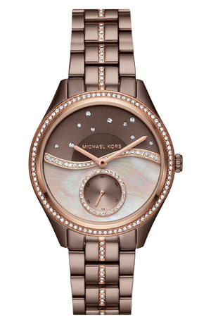 Buy Shop Michael Kors Lauryn Rose Gold Dial Brown Steel Strap Watch for Women - MK3757 USA Online