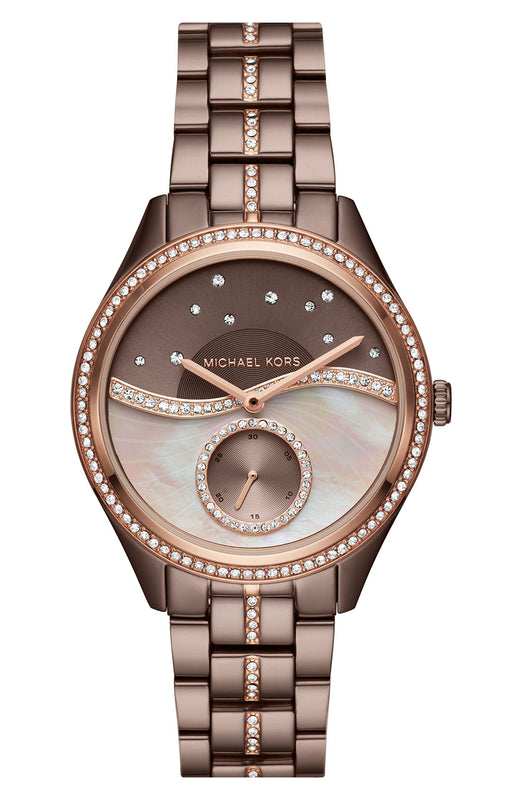 Buy Shop Michael Kors Lauryn Rose Gold Dial Brown Steel Strap Watch for Women - MK3757 USA Online
