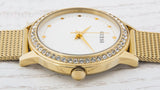 Guess Chelsea Crystals Mother of Pearl White Dial Gold Mesh Bracelet Watch For Women - W0647L7