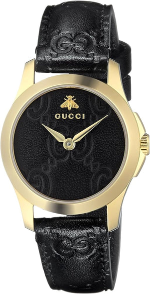 Gucci G Timeless Quartz Black Dial Black Leather Strap Watch For Women - YA126581A