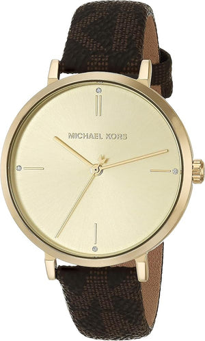 Buy Shop Michael Kors Jayne Three Hand Gold Dial Brown Leather Strap Watch For Women - MK7129 USA Online