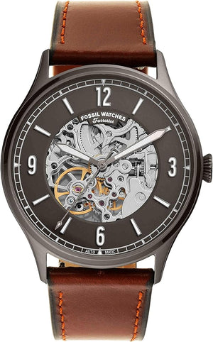 Buy Shop Fossil Forrester Automatic Skeleton Grey Dial Brown Leather Strap Watch for Men - ME3178 USA Online