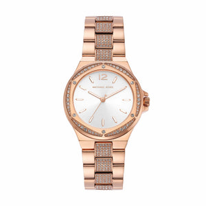 Buy Shop Michael Kors Lennox Three-Hand Silver Dial Rose Gold Steel Strap Watch For Women - MK7362 USA Online
