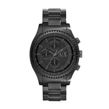 Armani Exchange Chronograph Black Dial Black Steel Strap Watch For Men - AX1605