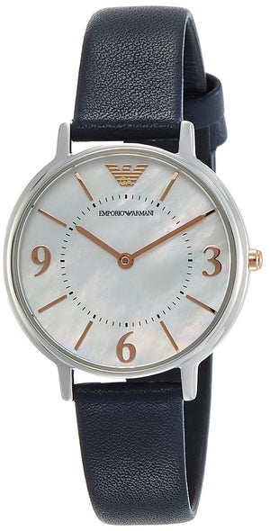 Buy Shop Emporio Armani Kappa White Mother of Pearl Dial Black Leather Strap Watch For Women - AR2509 USA Online