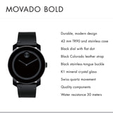 Buy Shop Movado Bold Black Dial Black Leather Strap Watch For Men - 3600306 USA Online