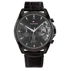 Buy Shop Tommy Hilfiger Baker Chronograph Black Dial Black Leather Strap Watch For Men - 1710452 USA Online