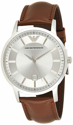 Buy Shop Emporio Armani Renato Silver Dial Brown Leather Strap Watch For Men - AR2463 USA Online