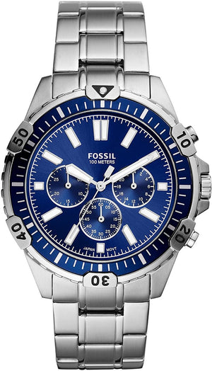 Buy Shop Fossil Garrett Chronograph Blue Dial Silver Steel Strap Watch for Men - FS5623 USA Online
