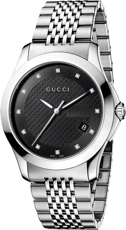 Buy Shop Gucci G Timeless Diamonds Black Dial Silver Steel Strap Watch For Men - YA126405 USA Online