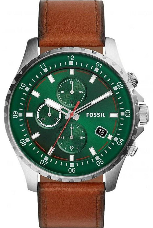 Buy Shop Fossil Dillinger Luggage Chronograph Green Dial Brown Leather Strap Watch for Men - FS5734 USA Online