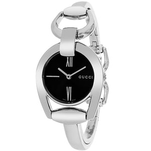 Buy Shop Gucci Horsebit Collection Mother of Pearl Black Dial Silver Steel Strap Watch For Women - YA139503 USA Online