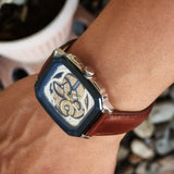 Buy Shop Fossil Inscription Automatic Skeleton Blue Dial Brown Leather Strap Watch for Men - BQ2571 USA Online