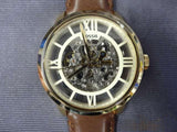 Buy Shop Fossil Townsman Automatic Skeleton Gold Dial Brown Leather Strap Watch for Men - ME3043 USA Online