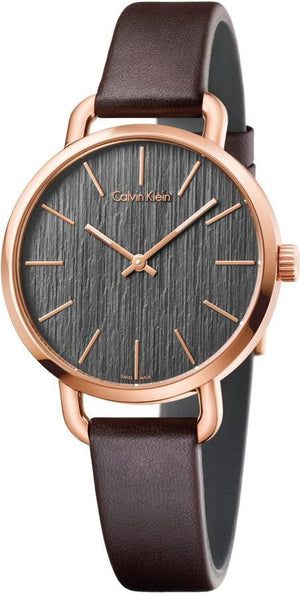 Buy Shop Calvin Klein Even Grey Dial Brown Leather Strap Watch for Women - K7B236G3 USA Online