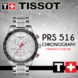 Tissot T Sport PRS 516 Chronograph White Dial Silver Steel Strap Watch For Men - T100.417.11.031.00