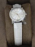 Burberry The City Diamonds Silver Dial White Leather Strap Watch for Women - BU9222