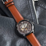 Buy Shop Fossil Townsman Automatic Skeleton Black Dial Brown Leather Strap Watch for Men - ME3181 USA Online